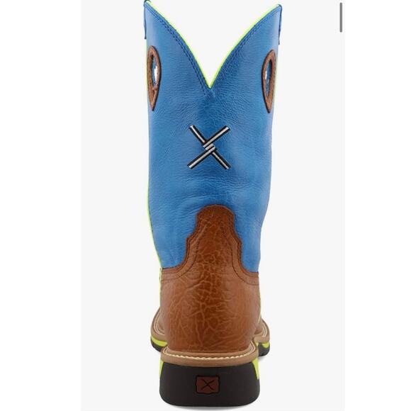 NEW Twisted X Lite Western Steel Toe Work Boots Brown Neon Blue Skull Size 7.5D main image 4